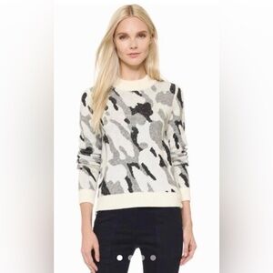 Veronica Beard Hubbard neutral camo wool-blend zipper knit pullover sweater L